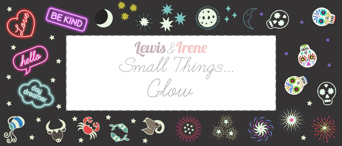 GLOWING FABRICS!! Lewis & Irene Small Things Glow Fabric Collection Glowing Neon Signs on Blue Premium 100% Cotton Fabrics