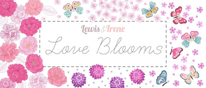 Lewis & Irene’s Love Blooms Fabric Collection Dahlias and Hearts on Pale Pink Premium 100% Cotton Quilt Shop Quality Fabrics