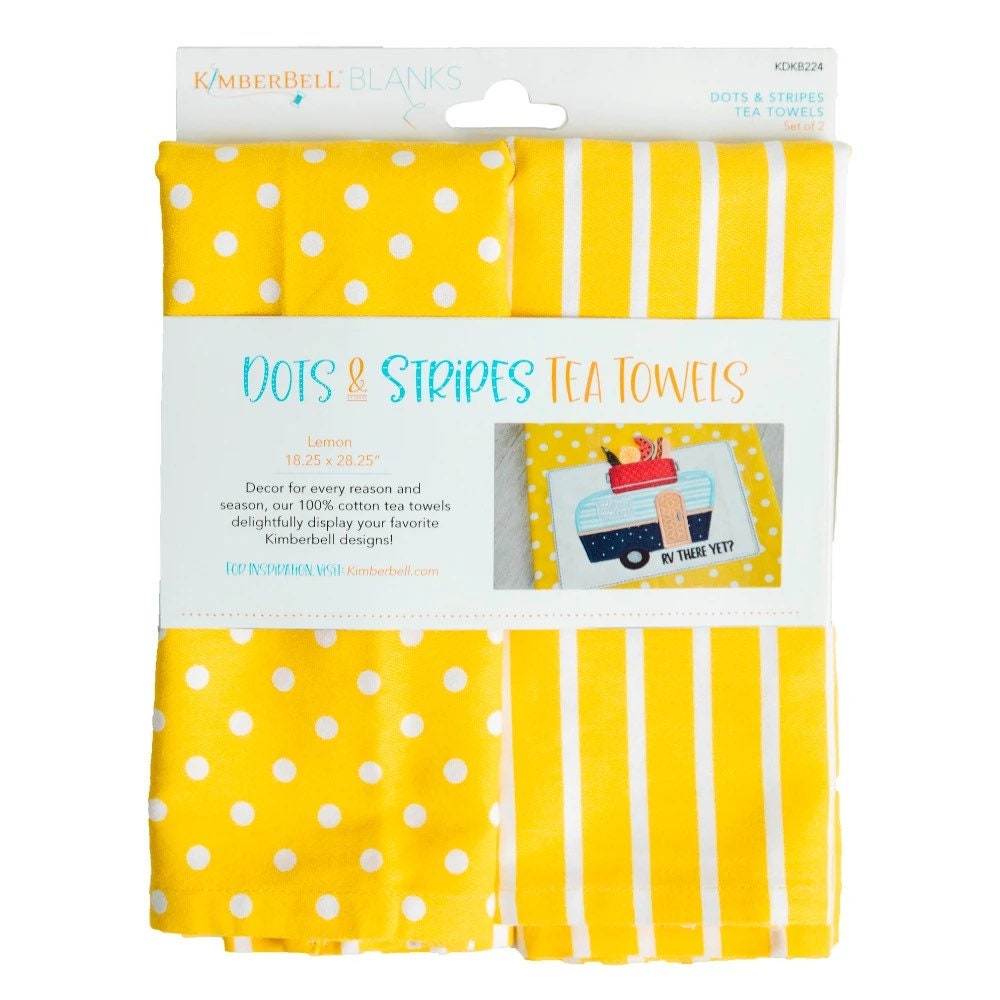 Kimberbell Kimberbellishments Blanks Dots & Stripes Tea Towels Set - Lemon