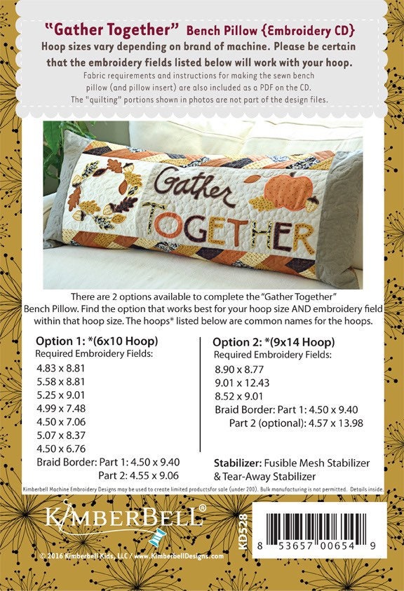 Kimberbell Gather Together Bench Pillow Collection Machine Embroidery CD