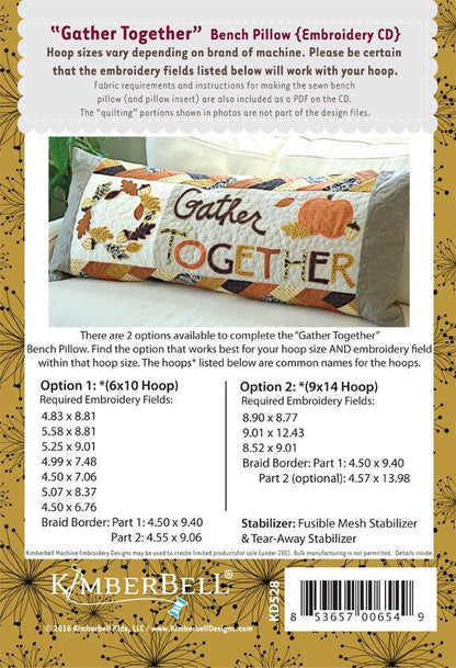 Kimberbell Gather Together Bench Pillow Collection Machine Embroidery CD