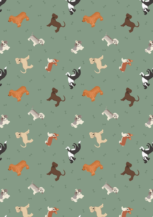 LAST BOLT! Lewis & Irene Small Things Pets Fabric Collection Dogs on Country Green Premium 100% Cotton Quilt Shop Quality Fabrics