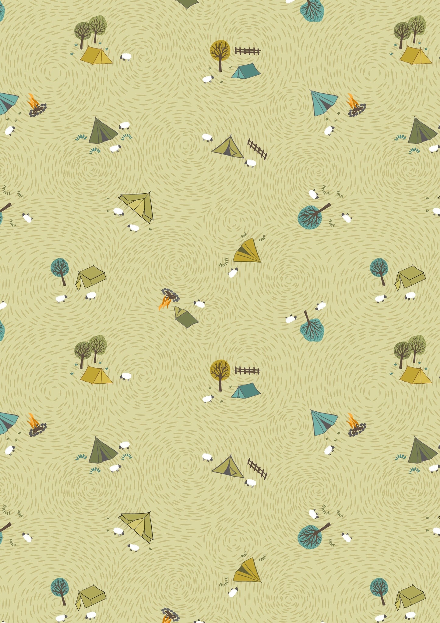 LAST BOLT! Lewis & Irene Littondale Fabric Collection Camping on Pale Summer Grass Premium 100% Cotton Quilt Shop Quality Fabrics