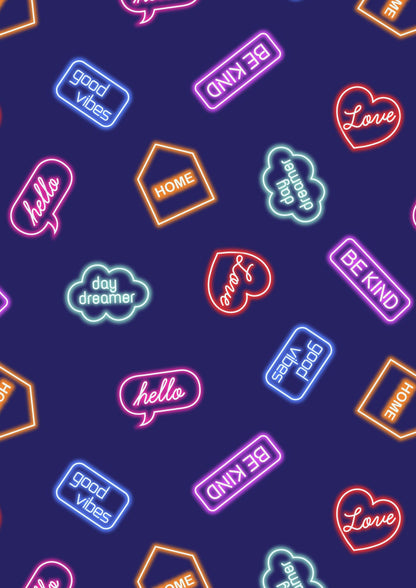 GLOWING FABRICS!! Lewis & Irene Small Things Glow Fabric Collection Glowing Neon Signs on Blue Premium 100% Cotton Fabrics