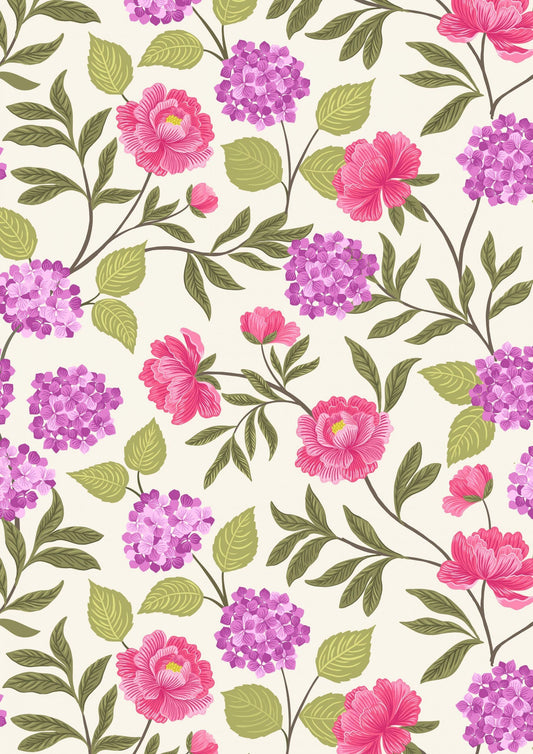 Lewis & Irene’s Love Blooms Fabric Collection Peony and Hydrangea on Cream Premium 100% Cotton Quilt Shop Quality Fabrics