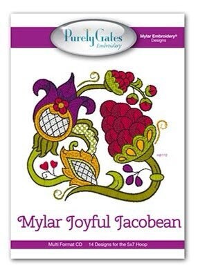 Purely Gates Mylar Joyful Jacobean 14 Design Machine Embroidery CD w/Mylar Sheet (uses 5”x7” hoop)