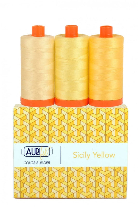 Aurifil Sicily Yellow Color Builders 3 Large Spool Thread Set 50WT (Large Spool 1422YDS)