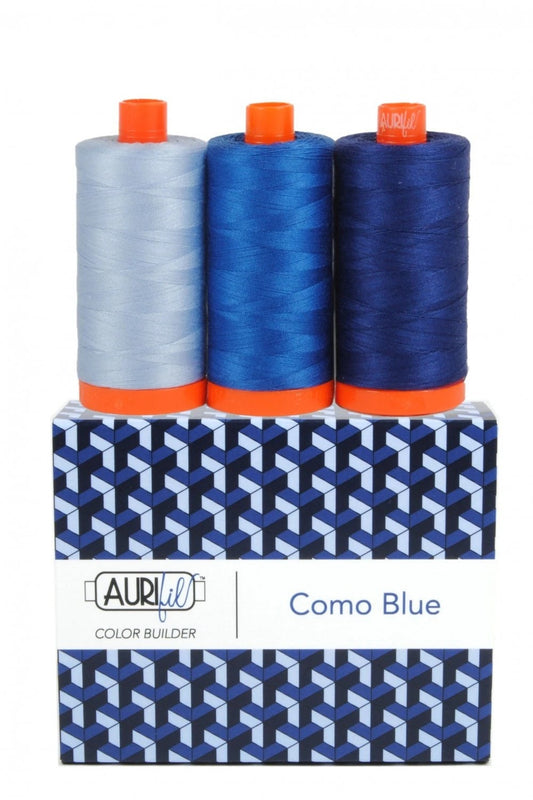 Aurifil Como Blue Color Builders 3 Large Spool Thread Set 50WT (Large Spool 1422YDS)