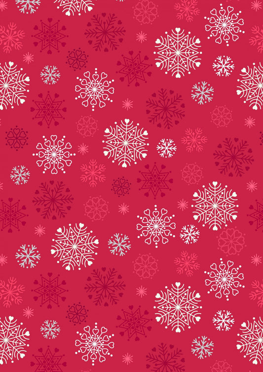 LAST BOLT! Glowing Fabrics! Lewis & Irene Hygge Glow Fabric Collection Glowing Snowflakes on Red Premium 100% Cotton Fabrics