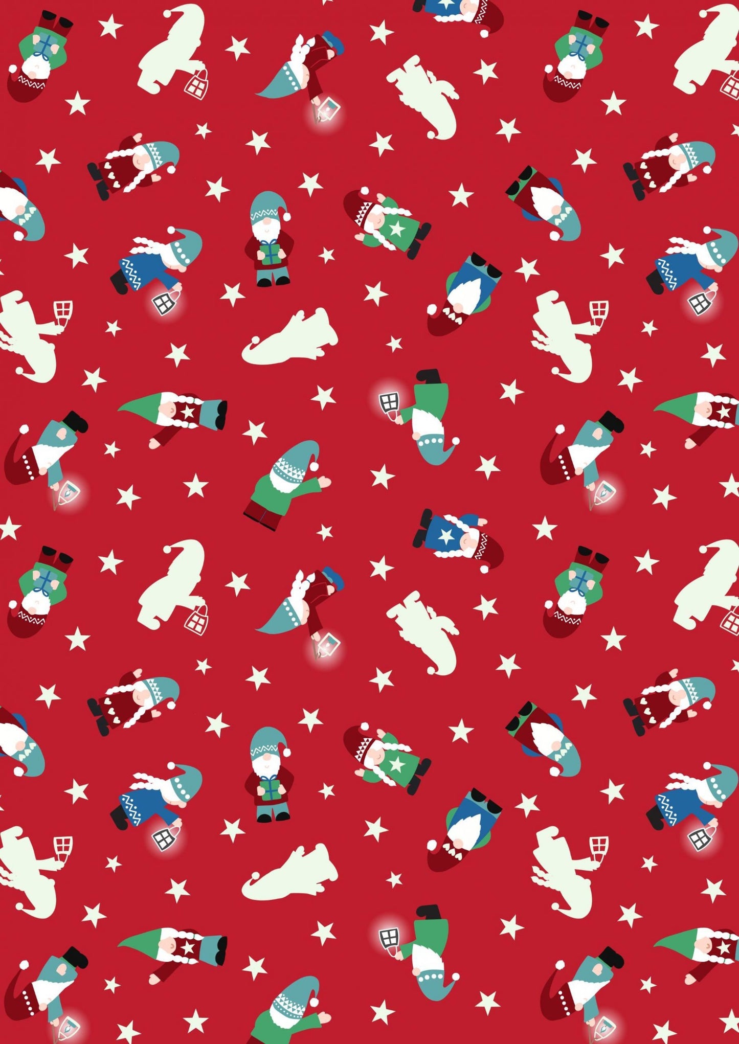 GLOWING FABRICS!! Lewis & Irene Hygge Glow Fabric Collection Glowing Mini Tomte on Red Premium 100% Cotton Quilt Shop Quality Fabrics