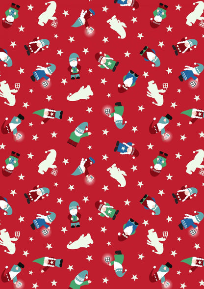 GLOWING FABRICS!! Lewis & Irene Hygge Glow Fabric Collection Glowing Mini Tomte on Red Premium 100% Cotton Quilt Shop Quality Fabrics