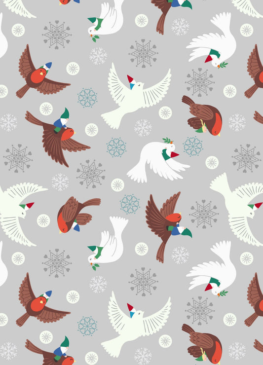 GLOWING FABRICS!! Lewis & Irene Hygge Glow Fabric Collection Glowing Flying Tomte on Silver Premium 100% Cotton Quilt Shop Quality Fabrics