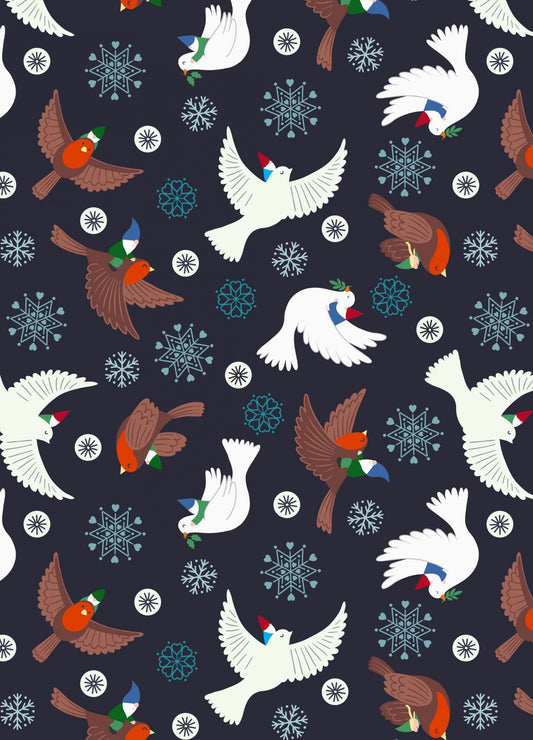 GLOWING FABRICS!! Lewis & Irene Hygge Glow Fabric Collection Glowing Flying Tomte on Charcoal Premium 100% Cotton Quilt hop Quality Fabrics