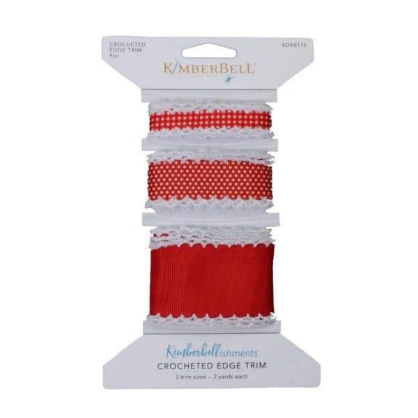 RETIRED!! Kimberbell Kimberbellishments Crocheted Edge Grosgrain Ribbon Trim - Red