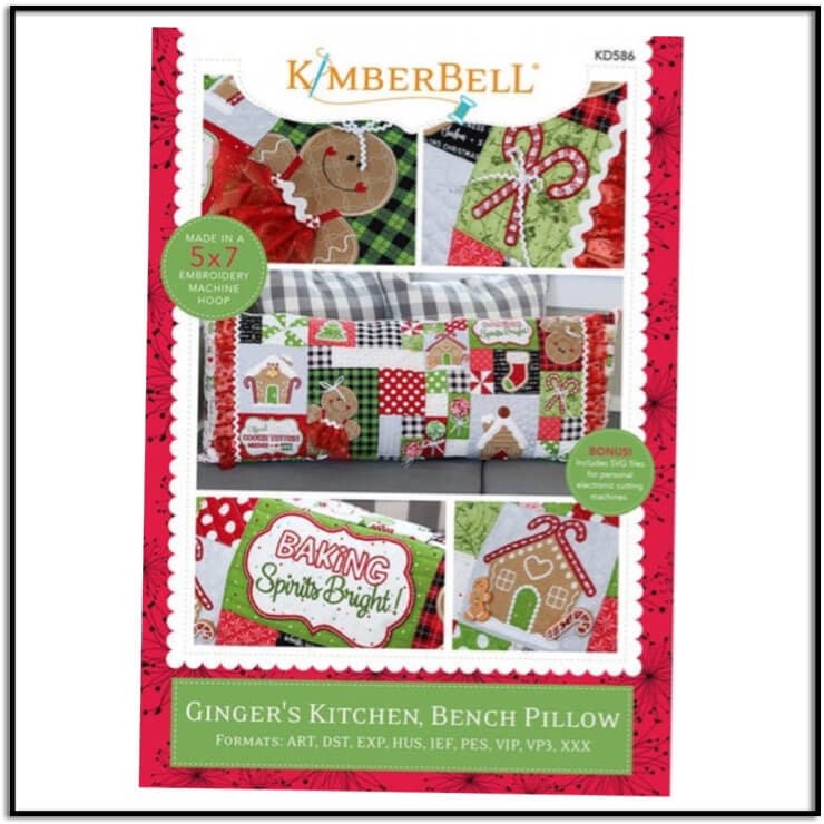 Kimberbell Ginger's Kitchen Bench Pillow Collection (Opt. Machine Embroidery, Fabric/Backing Kit, Embellishment Kit, & Thread Sets)