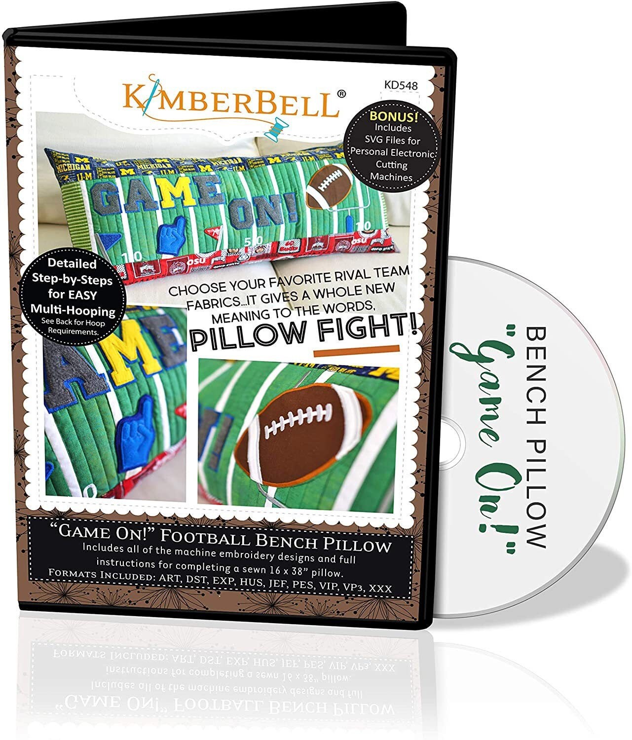 Kimberbell Game On! Football Bench Pillow Collection Machine Embroidery CD