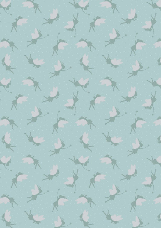 RETIRED! Lewis & Irene Small Things Mystical and Magical Fabric Collection Silver Metallic Fairies on Duck Egg Blue Premium 100% Cotton