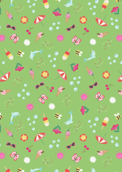 Lewis & Irene Whatever The Weather Fabric Collection Summer on Zingy Green Premium 100% Cotton Quilt Shop Quality Fabrics