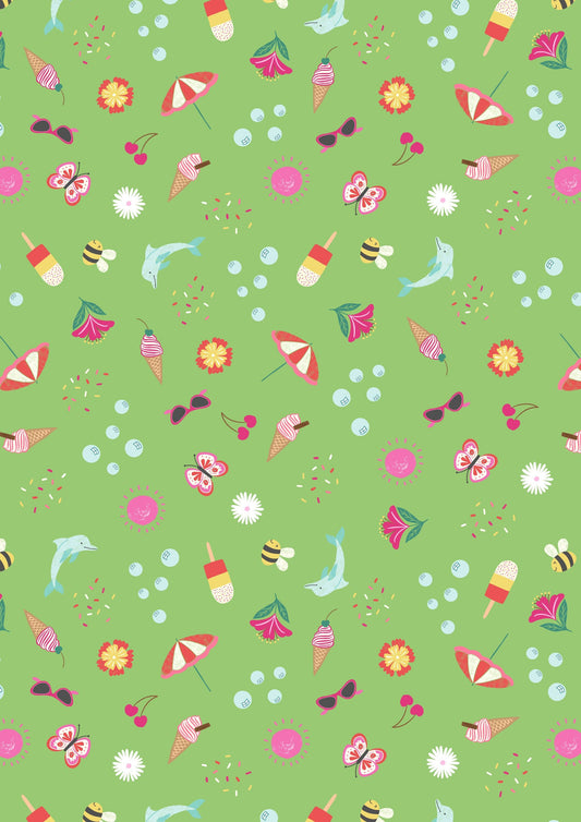 Lewis & Irene Whatever The Weather Fabric Collection Summer on Zingy Green Premium 100% Cotton Quilt Shop Quality Fabrics