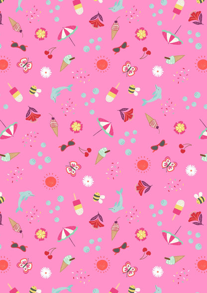 Lewis & Irene Whatever The Weather Fabric Collection Summer on Tropical Pink Premium 100% Cotton Quilt Shop Quality Fabrics