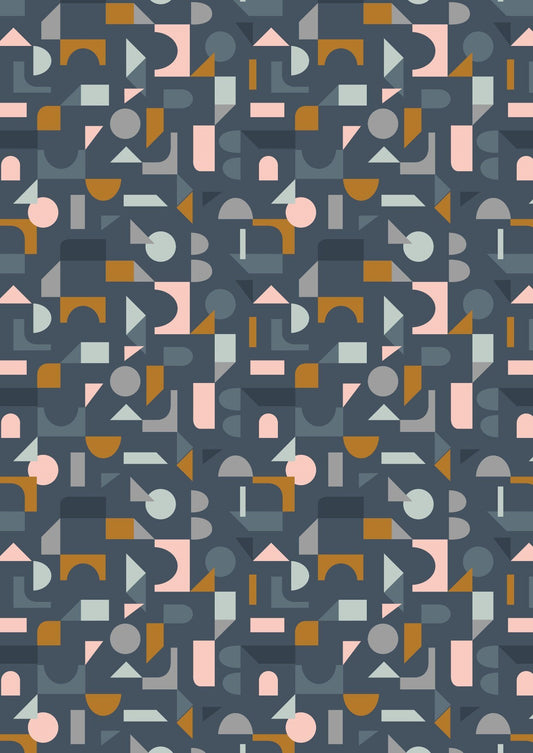 Lewis & Irene Forme Fabric Collection Scattered Geometric on Navy Premium 100% Cotton Quilt Shop Quality Fabrics