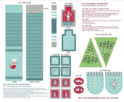 GLOWING FABRICS!! Lewis & Irene Christmas Glow Fabric Collection Elf on the Shelf Accessory Panel on Blue Premium 100% Cotton Fabrics