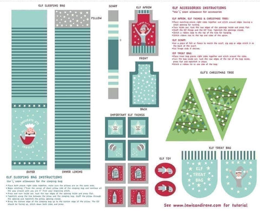 GLOWING FABRICS!! Lewis & Irene Christmas Glow Fabric Collection Elf on the Shelf Accessory Panel on Blue Premium 100% Cotton Fabrics