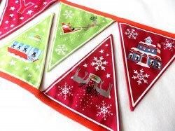 GLOWING FABRICS!! Lewis & Irene Christmas Glow Fabric Collection Merry Christmas Bunting Panel on Grey/Pink Premium 100% Cotton Fabrics