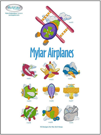 Purely Gates Mylar Airplanes 10 Design Machine Embroidery CD w/Mylar Sheet (uses 4”x4” and 5”x7” hoops)