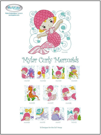 Purely Gates Mylar Curly Mermaids 12 Design Machine Embroidery CD w/Mylar Sheet (uses 5”x7” hoop)