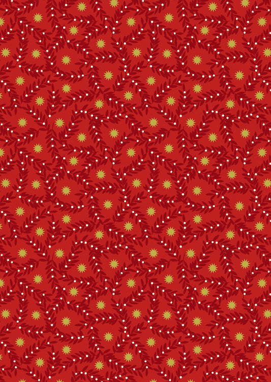 LAST BOLT! Lewis & Irene Noel Fabric Collection Metallic Gold Stars and Berries on Red Premium 100% Cotton Quilt Shop Quality Fabrics