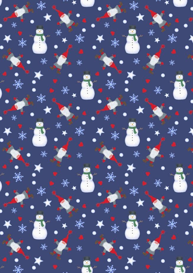 LAST BOLT!! Lewis & Irene Keep Believing Fabric Collection Digital Print Tomte and Snowman on Dark Blue Premium 100% Cotton Fabrics