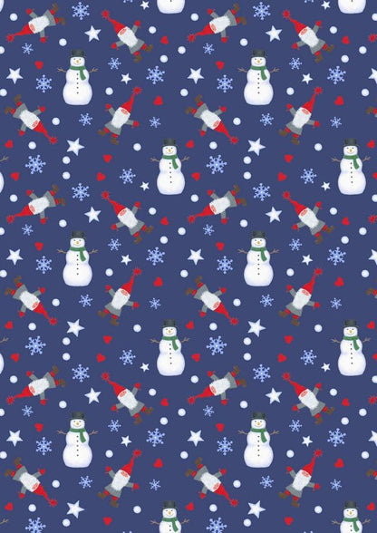 LAST BOLT!! Lewis & Irene Keep Believing Fabric Collection Digital Print Tomte and Snowman on Dark Blue Premium 100% Cotton Fabrics