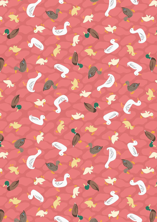 Lewis & Irene The Village Pond Fabric Collection Ducks on Pink Terracotta Premium 100% Cotton Quilt Shop Quality Fabrics