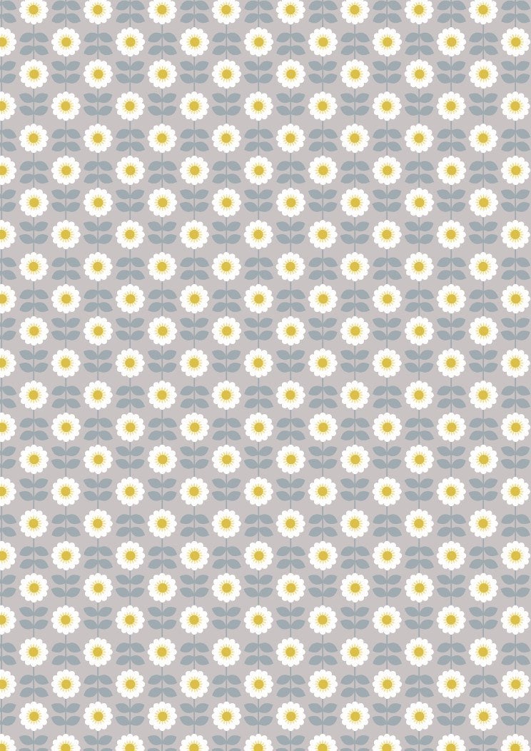 RETIRED! Lewis & Irene Love Me Love Me Not Fabric Collection Retro Daisies on Mid Grey Premium 100% Cotton Quilt Shop Quality Fabrics