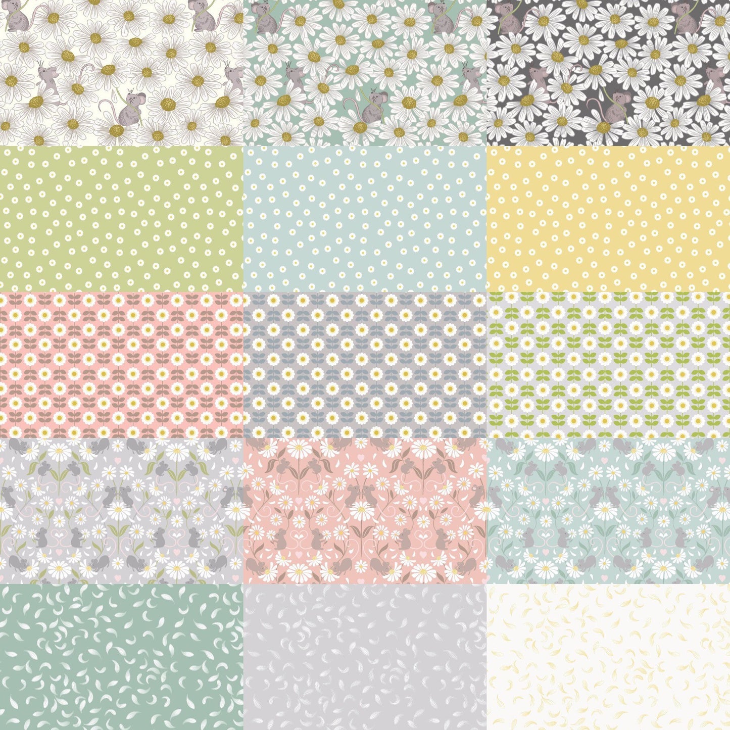 RETIRED! Lewis & Irene Love Me Love Me Not Fabric Collection Retro Daisies on Mid Grey Premium 100% Cotton Quilt Shop Quality Fabrics