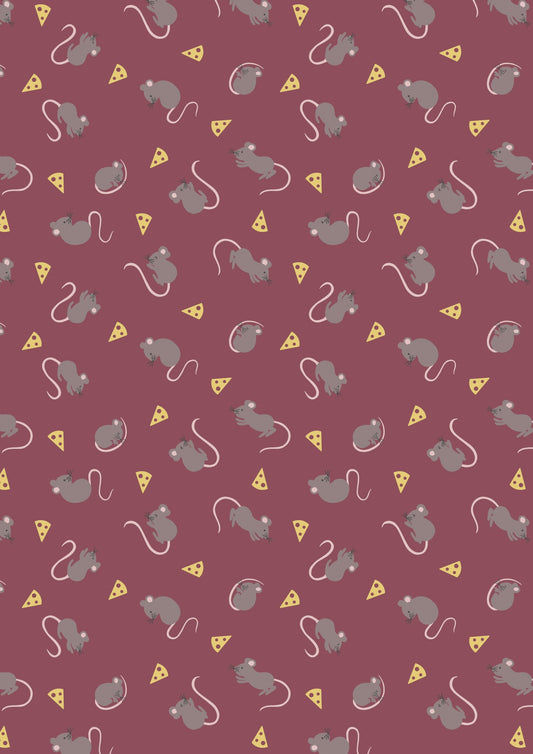 LAST BOLT! Lewis & Irene Small Things Country Creatures Fabric Collection Mice on Claret Premium 100% Cotton Quilt Shop Quality Fabrics