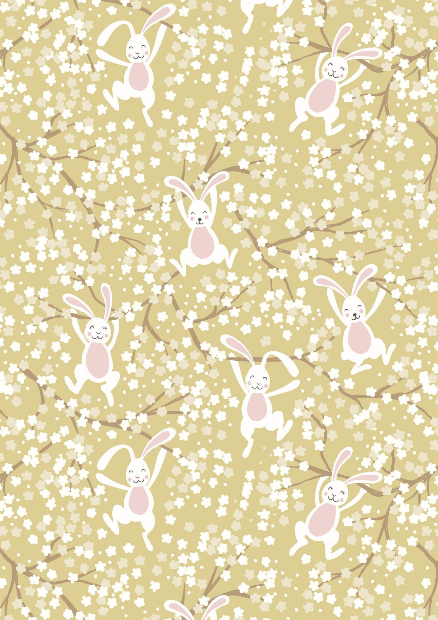 Lewis & Irene Bunny Hop Fabric Collection Swinging Bunny on Spring Yellow Premium 100% Cotton Quilt Shop Quality Fabrics