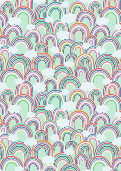 Lewis & Irene Rainbows Fabric Collection All Over Rainbows on Light Green Premium 100% Cotton Quilt Shop Quality Fabrics