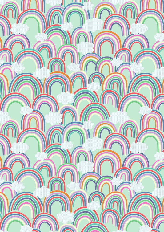 Lewis & Irene Rainbows Fabric Collection All Over Rainbows on Light Green Premium 100% Cotton Quilt Shop Quality Fabrics