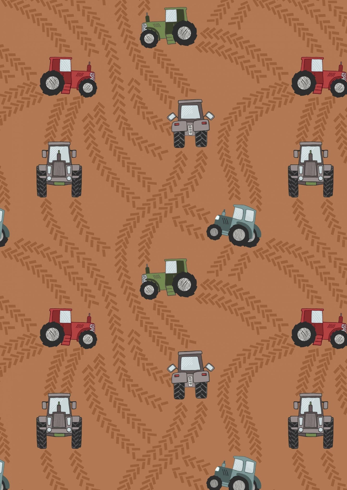 LAST BOLT! Lewis & Irene Piggy Tails Fabric Collection Tractor Trails on Rust Premium 100% Cotton Quilt Shop Quality Fabrics