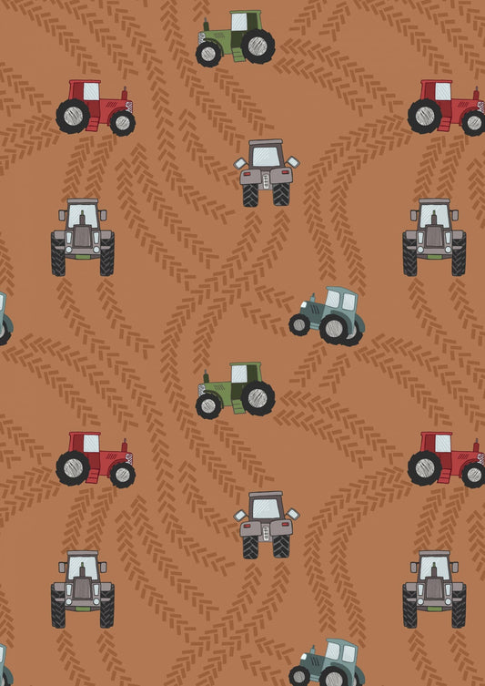 LAST BOLT! Lewis & Irene Piggy Tails Fabric Collection Tractor Trails on Rust Premium 100% Cotton Quilt Shop Quality Fabrics