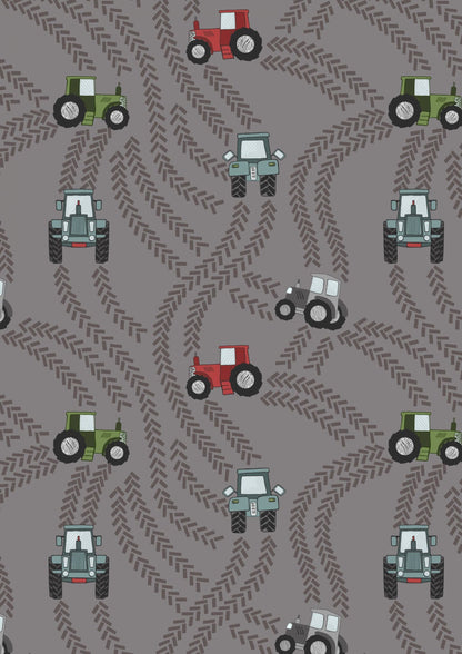 LAST BOLT!! Lewis & Irene Piggy Tails Fabric Collection Tractor Trails on Muddy Grey Premium 100% Cotton Quilt Shop Quality Fabrics