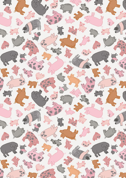 LAST BOLT!! Lewis & Irene Piggy Tails Fabric Collection Piggies on Cream Premium 100% Cotton Quilt Shop Quality Fabrics