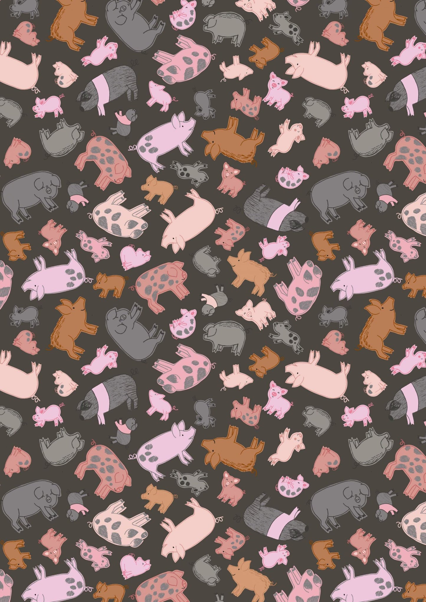 LAST BOLT!! Lewis & Irene Piggy Tails Fabric Collection Piggies on Dark Mud Premium 100% Cotton Quilt Shop Quality Fabrics