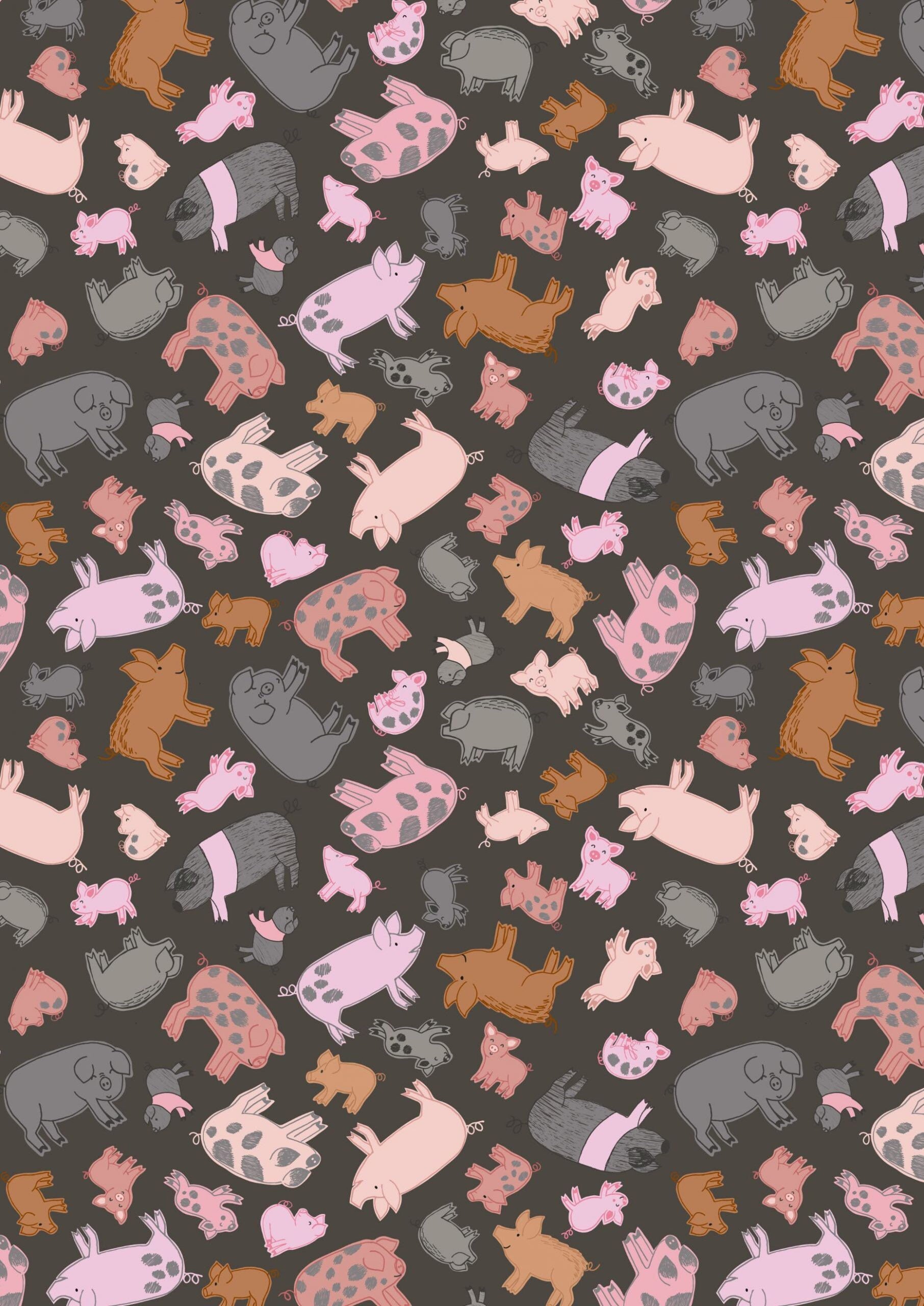 LAST BOLT!! Lewis & Irene Piggy Tails Fabric Collection Piggies on Dark Mud Premium 100% Cotton Quilt Shop Quality Fabrics