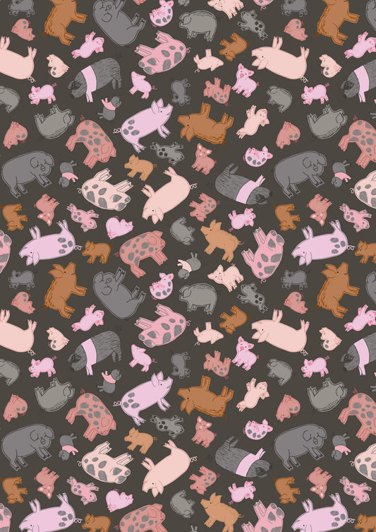 LAST BOLT!! Lewis & Irene Piggy Tails Fabric Collection Piggies on Dark Mud Premium 100% Cotton Quilt Shop Quality Fabrics