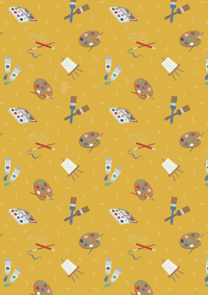 LAST BOLT! Lewis & Irene Small Things Crafts Fabric Collection Painting on Yellow Premium 100% Cotton Quilt Shop Quality Fabrics