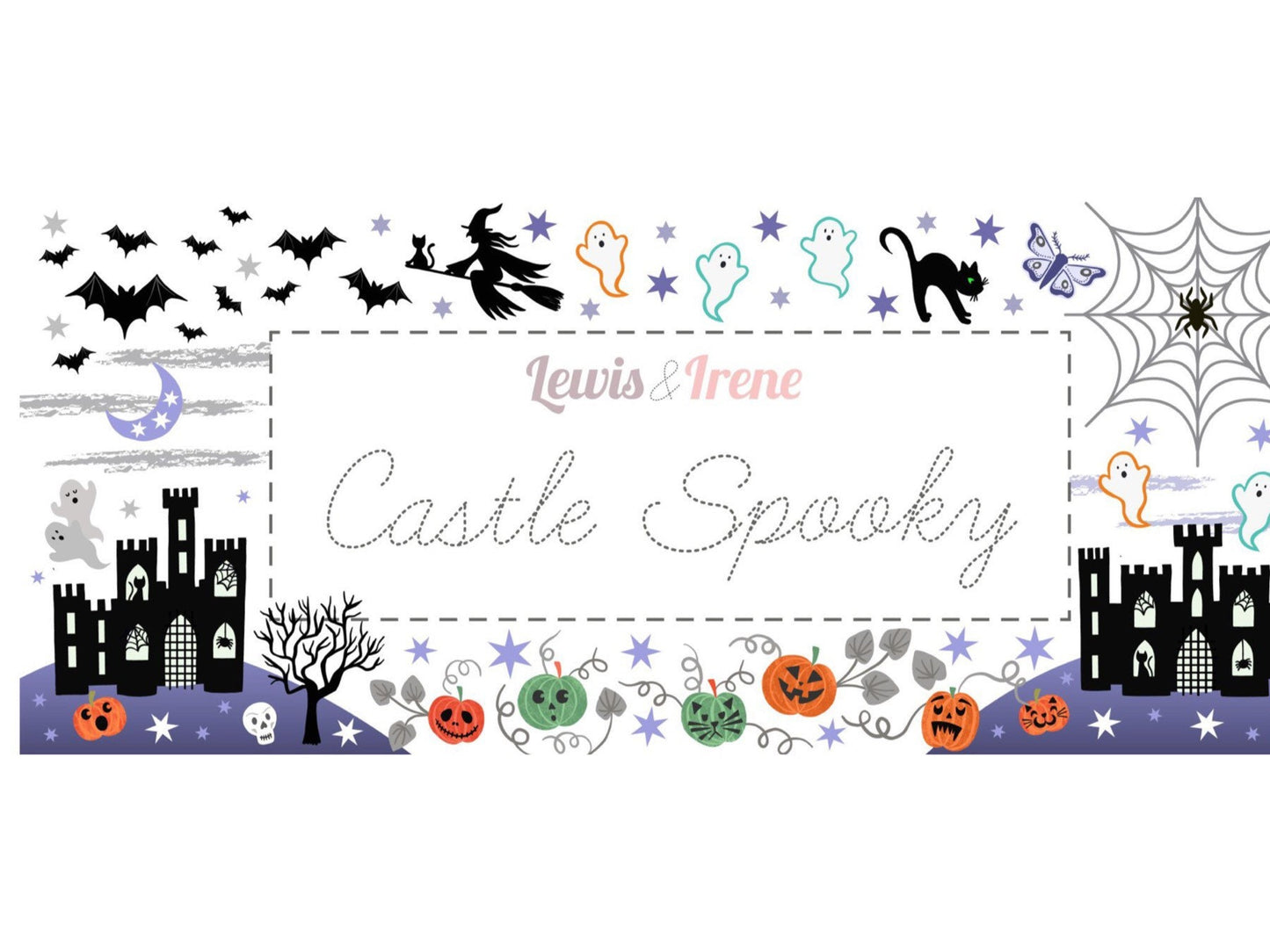 LAST BOLT!! Glowing Fabrics Lewis & Irene Castle Spooky Fabric Collection Glowing Castle Spooky on Orange Premium 100% Cotton Fabrics