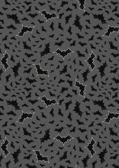 GLOWING FABRICS!! Lewis & Irene Castle Spooky Fabric Collection Glowing Bats on Grey Premium 100% Cotton Fabrics